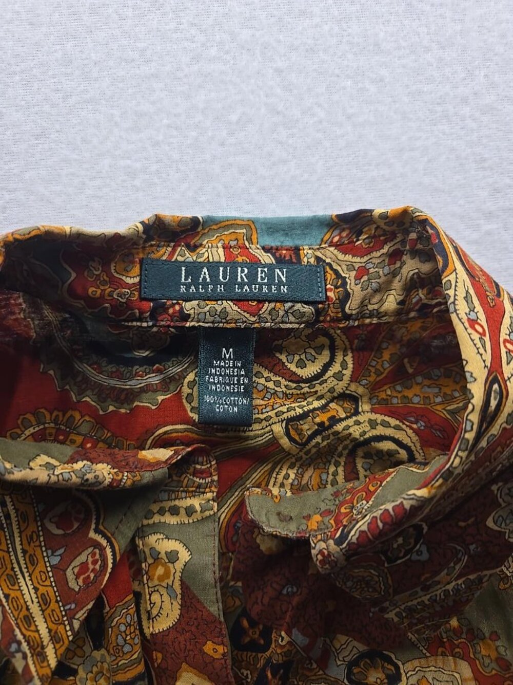 Lauren Ralph Lauren Paisley Button Down Shirt Women’s M 100% Cotton Multicolor
